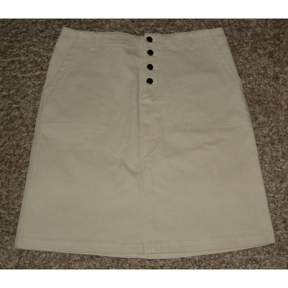 LOVE, OLIVE CO Khaki Sz Large Stretchy Cotton Knee Length Skirt Pockets NWT NEW